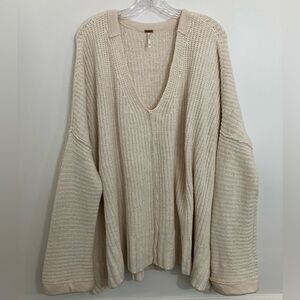 Free People Oversized Knit Sweater Medium Ivory Cream Boho Cozy Fall Pullover